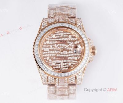 Best Replica Rolex GMT Master ii Full Diamond Rose Gold Watch 40mm